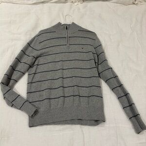 Worn twice - Men’s Tommy Hilfiger Gray and Black Striped Zip-Up Sweater